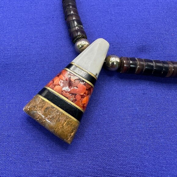 VTG Native American Intarsia Inlay Heishi Pendant Necklace - Picture 7 of 13